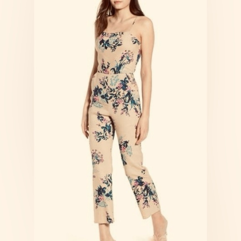 LEITH Cropped Linen Floral Jumpsuit | S